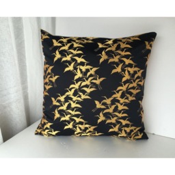 Black & Gold Crane Decor Pillow Cover, Golden Brocade Case, Japanese Geometric Obi Brocade, Sofa Bedding, Kimono Throw Case - thumbnail 2