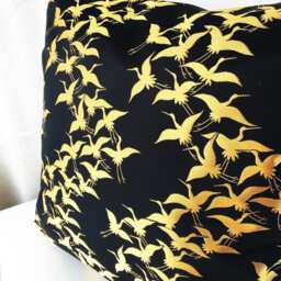 Black & Gold Crane Decor Pillow Cover, Golden Brocade Case, Japanese Geometric Obi Brocade, Sofa Bedding, Kimono Throw Case - thumbnail 3