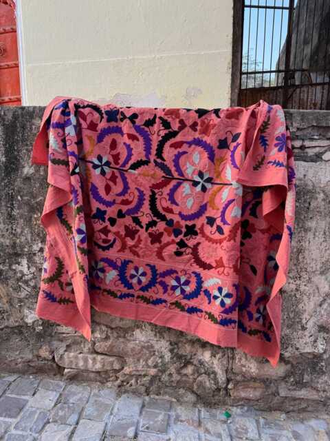 Suzani Quilt Handmade Embroidered Blanket - Bohemian Bed Cover Artisan Textile Home Decor - image 1