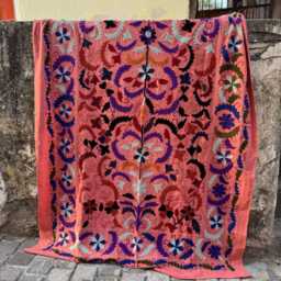 Suzani Quilt Handmade Embroidered Blanket - Bohemian Bed Cover Artisan Textile Home Decor - thumbnail 3