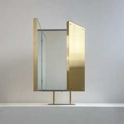 Illuminated Triptych Countertop Mirror With Handcrafted Brass Frame & Backing - thumbnail 2