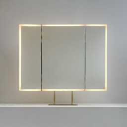 Illuminated Triptych Countertop Mirror With Handcrafted Brass Frame & Backing - thumbnail 3