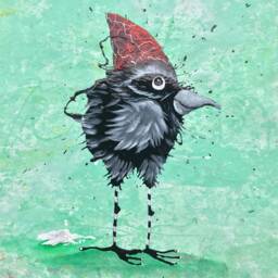 Hand-Painted Whimsical Raven Floorcloth Abstract Bird Art Canvas Rug, Washable Wall Or Floor Mat - thumbnail 2