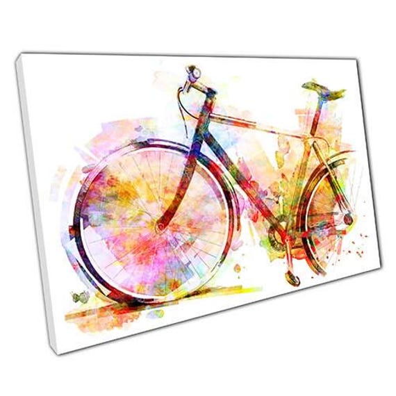 Watercolour Bike Canvas Wall Art Print - Ready To Hang Home Office Decor - image 1