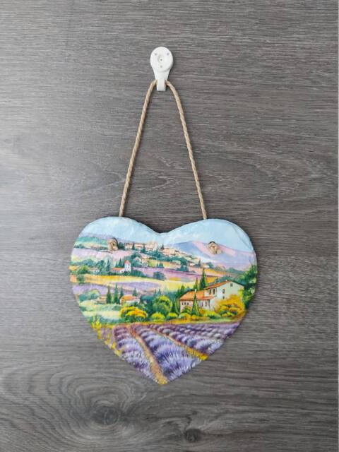 Lavender Fields Slate Heart Plaque Handmade Wall Decor - image 1
