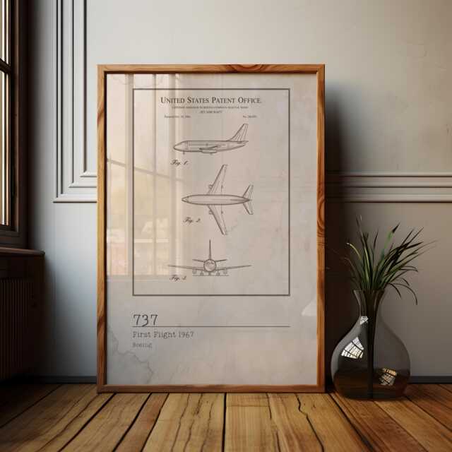 Boeing 737 Patent Print Aviation Art Poster, Pilot Gift - image 1
