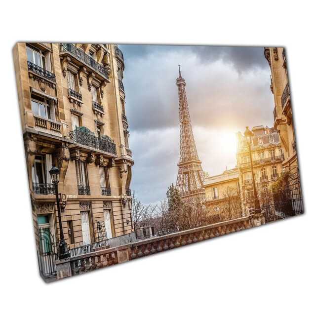 Paris Wall Art Print Cloudy Rainy Day On Parisian Street With Eiffel Tower Home Office Decor - image 1