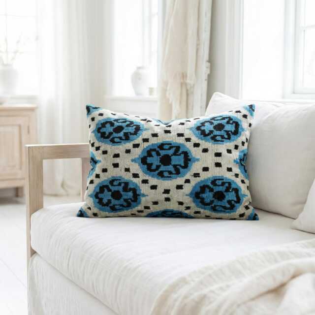Handwoven Silk Velvet Ikat Pillow Uzbeki Cushion Cover - image 1
