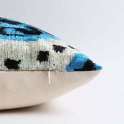 Handwoven Silk Velvet Ikat Pillow Uzbeki Cushion Cover - thumbnail 4