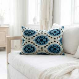 Handwoven Silk Velvet Ikat Pillow Uzbeki Cushion Cover