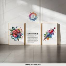 Tattoo Artist Prints - Set Of 3 Shop Posters - Watercolour Wall Art Definition Quote Colourful Artwork Gifts - thumbnail 1