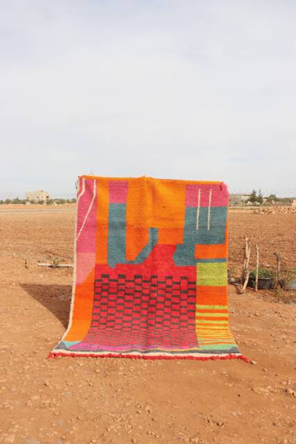 Handmade Boujad Wool Rug Abstract Multicolored Moroccan Carpet - image 1