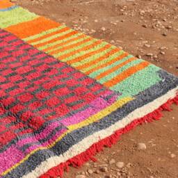 Handmade Boujad Wool Rug Abstract Multicolored Moroccan Carpet - thumbnail 3