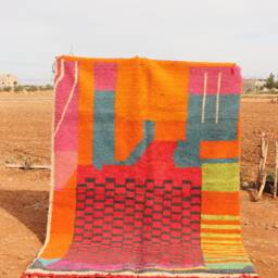 Handmade Boujad Wool Rug Abstract Multicolored Moroccan Carpet - thumbnail 2