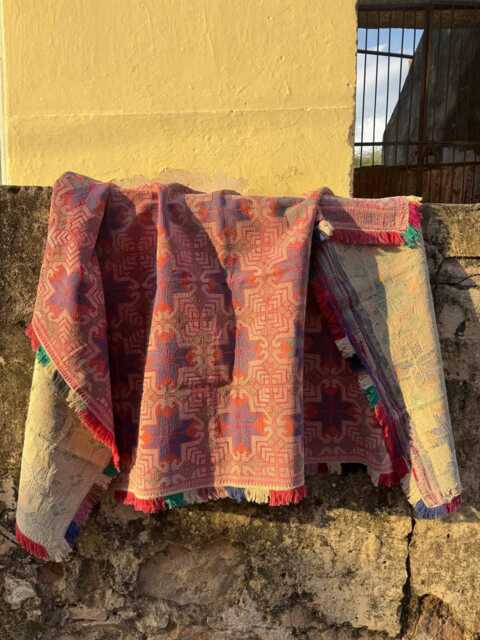 Sustainable Kantha Throw Hand Embroidered Carpet Look Decorative Textile - image 1
