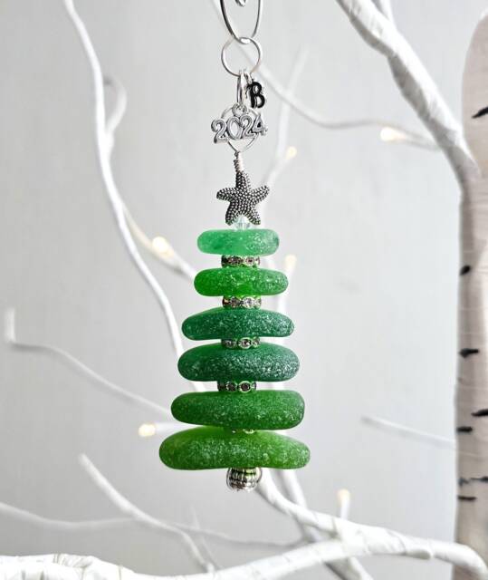 Personalized Genuine Sea Glass Christmas Tree Ornament/2025 Ornament/Custom Ornament/Gift For Her/Unique Gift/4C - image 1