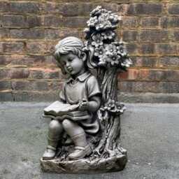 Girl Reading Book Statue Concrete Sculpture Garden Child Figure Cement Ornament Outdoor Decor Lover Gift For Yard - thumbnail 2