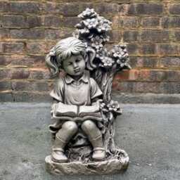 Girl Reading Book Statue Concrete Sculpture Garden Child Figure Cement Ornament Outdoor Decor Lover Gift For Yard