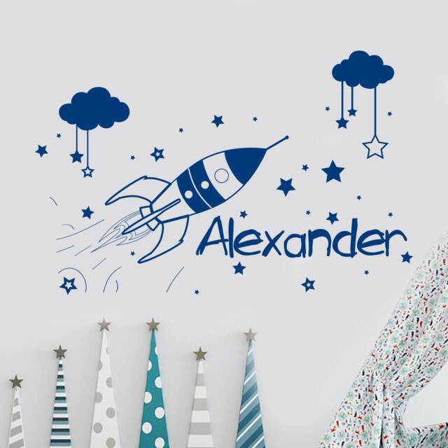 Name Wall Decal, Rocket Decal, Space Nursery Decor, Decor Boy, Boy Room Art, Decal For Nursery, Sticker, Mm32 - image 1