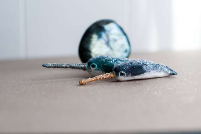 Sparkly Narwhal Figurine Iridescent Glitter, Wire Tusk - image 1