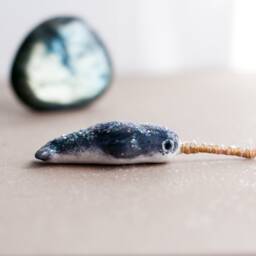Sparkly Narwhal Figurine Iridescent Glitter, Wire Tusk - thumbnail 3