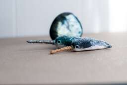 Sparkly Narwhal Figurine Iridescent Glitter, Wire Tusk - thumbnail 1