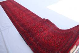 20 Ft Extra Long Runner Rug, Red Afghan Hand Knotted Veg Dyes Wool Oriental Runner, Hallway Turkmen Tribal Bukhara Carpet - thumbnail 1