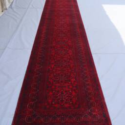 20 Ft Extra Long Runner Rug, Red Afghan Hand Knotted Veg Dyes Wool Oriental Runner, Hallway Turkmen Tribal Bukhara Carpet - thumbnail 2