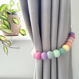 Custom Colour Felt Ball Curtain Tie Backs - Pom Hold Design Your Own Ties Nursery Decor Baby Gift Colourful Pull - thumbnail 3