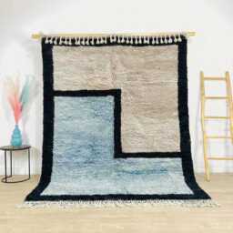 Handwoven Moroccan Blue & Ivory Berber Rug, Wool Shag Rug With Geometric Blocks, Authentic Beni Ourain Carpet, Large 9x12 Area - thumbnail 1
