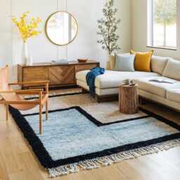Handwoven Moroccan Blue & Ivory Berber Rug, Wool Shag Rug With Geometric Blocks, Authentic Beni Ourain Carpet, Large 9x12 Area - thumbnail 3