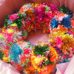 Handmade Rainbow Tinsel Pom Wreath - Colourful Christmas Door D??cor - thumbnail 2