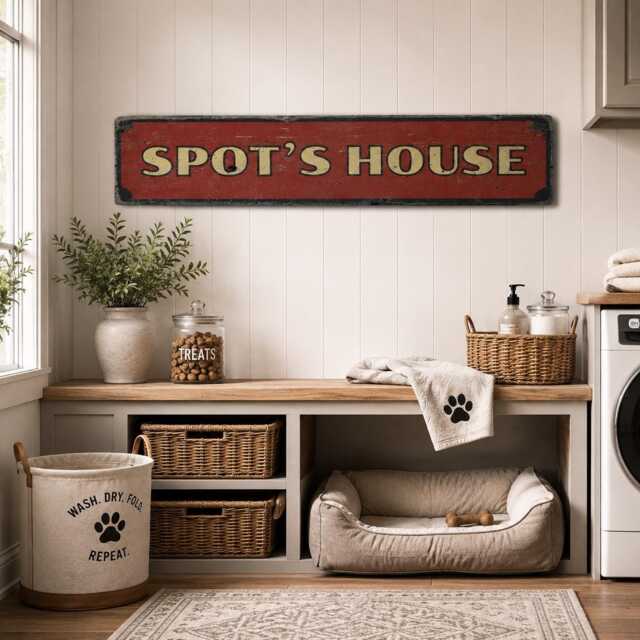Dog Name Sign, Personalized Pet House Wood Decor, Custom Rustic Wall Plaque For The Kennel, Crate Corner Or Mudroom, New Puppy Gift - image 1