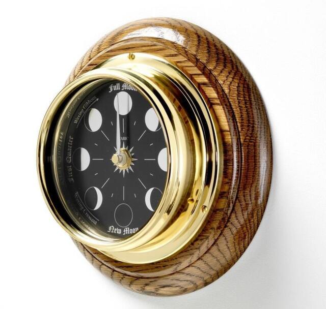 Tabic Prestige Handmade Brass Moon Phase Clock With A Jet Black Dial Mounted On Solid English Oak Mount - image 1