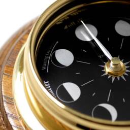 Tabic Prestige Handmade Brass Moon Phase Clock With A Jet Black Dial Mounted On Solid English Oak Mount - thumbnail 3