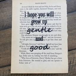 Black Beauty Upcycled Book Quote I Hope You Will Grow Up Gentle & Good - thumbnail 2
