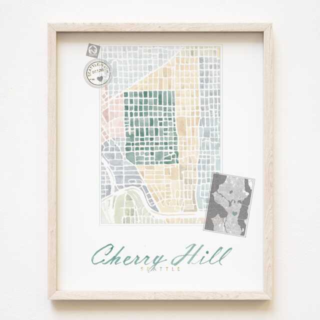 Cherry Hill Seattle Neighborhood Map Watercolor Print Washington City Block Plan - Art Print Central Wall Local Realtor Gift - image 1