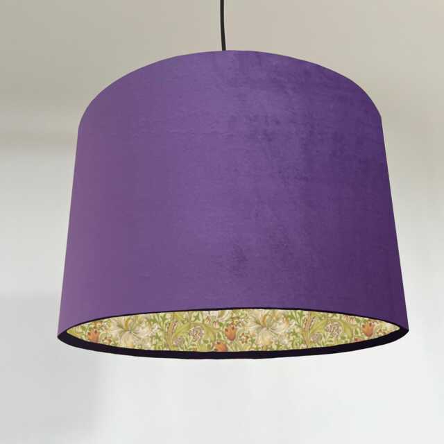 Purple Velvet Drum Lampshade/ Ceiling Shade William Morris Golden Lily Corn Interior - image 1