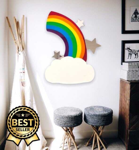 Rainbow Cloud & Stars Wall Hanging Shatterproof Acrylic Mirror - image 1