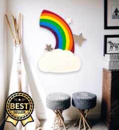 Rainbow Cloud & Stars Wall Hanging Shatterproof Acrylic Mirror