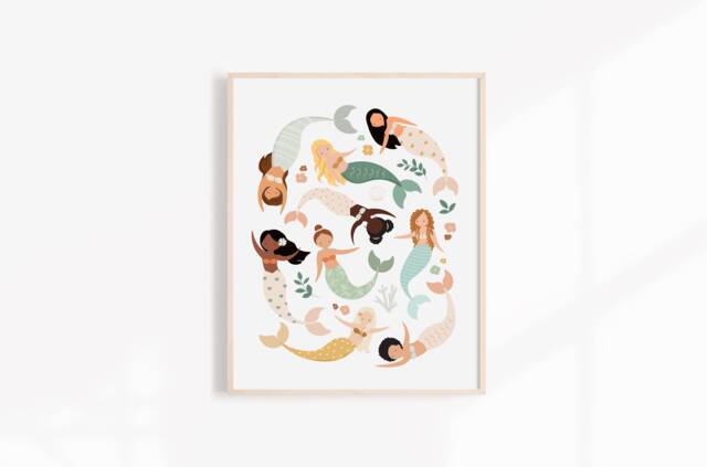 Mermaid Nursery Print Ocean Girls Bedroom Wall Art - Unframed - image 1