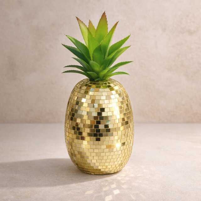 Disco Pineapple Decor - Mirror Mosaic Ornament Silver Gold Or Rose Y2K Glam Home Funky Shelf Accent Gift - image 1