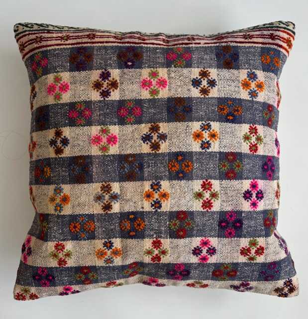 Handmade Cushion Cover, Embroidered Multicolour Turkish Cushion, Pillow, Decorative Kilim 24''x24''/60x60 cm - image 1
