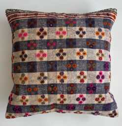 Handmade Cushion Cover, Embroidered Multicolour Turkish Cushion, Pillow, Decorative Kilim 24''x24''/60x60 cm - thumbnail 1