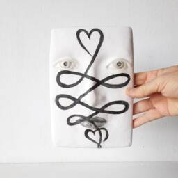 Ceramic Face With Calligraphic Unalome Flourish Tattoo, Classic Sculpture Gift For Writer - thumbnail 1