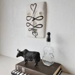 Ceramic Face With Calligraphic Unalome Flourish Tattoo, Classic Sculpture Gift For Writer - thumbnail 2