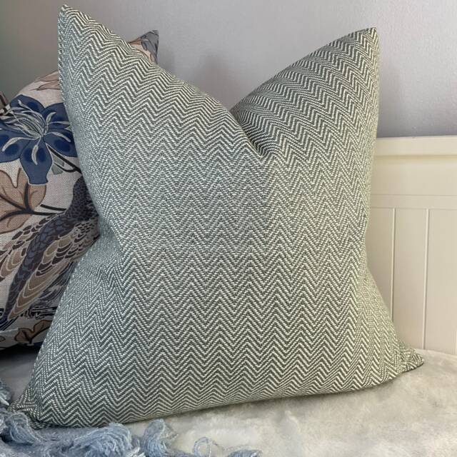 Herringbone Cushion Cover Nettle Green Throw Pillow John Lewis Fabric Farmhouse Decor Double-Sided Handmade in UK - image 1