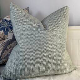Herringbone Cushion Cover Nettle Green Throw Pillow John Lewis Fabric Farmhouse Decor Double-Sided Handmade in UK - thumbnail 2
