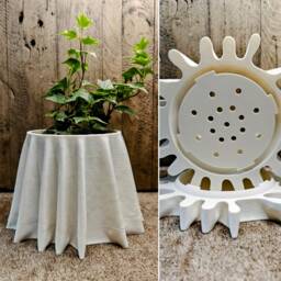 Cloth Effect Planter With Hidden Drip Tray - Modern Tabletop Plant Pot 3D Printed Decorative - thumbnail 4