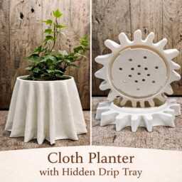 Cloth Effect Planter With Hidden Drip Tray - Modern Tabletop Plant Pot 3D Printed Decorative